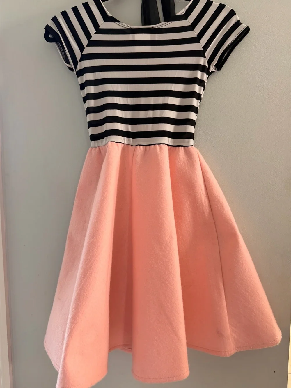 Girls Striped Black & White Top with Pink Skirt Poodle Dress